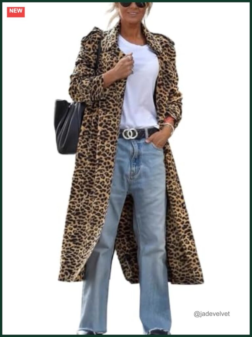 Women's Notched Lapel Faux Suede Leopard Pea Coat Loose Trench